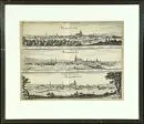 Ulm, 3 general views – 3 copper engravings on 1 sheet, total 29 x 38 cm, by Merian, 17th c., browned, framed;