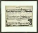 Ulm, 3 vues générales – 3 gravures sur cuivre sur 1 feuille, total 29 x 38 cm, par Merian, 17e s., brunies, encadrées ;