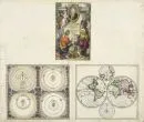 Drukblad, rond 1700 – 3 handgekleurde kopergravures op 2 samengevoegde bladen, totaal 54 x 63 cm, titelgravure voor "Joh. Bapt. Homann…