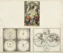 Feuille imprimée, vers 1700 – 3 gravures sur cuivre coloriées à la main sur 2 feuilles jointes, total 54 x 63 cm, frontispice de "Joh. Bapt. Homann…