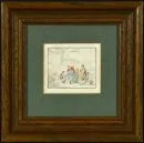 Outline etching, early 19th c. – hand-coloured, 7 x 8 cm, "Dentist with patients", in the style of Thomas Rowlandson, R;