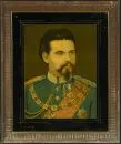 Fixé sous verre "Roi Louis II" – 48 x 36,5 cm, fin 19e s., petits défauts de couleur, cadre en bois sculpté;