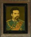Fixé sous verre "Roi Louis II" – 48 x 36,5 cm, fin 19e s., petits défauts de couleur, cadre en bois sculpté;