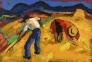 Ambrogiani, Pierre, 1907 - 1985 Ajaccio – Farbholzstich, 34 x 50 cm, "Les Faucheurs", aus "Les heures Claires", bei Raymond Jacquet, Paris 1960, Lit.: Saur,…