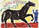 Penck, A.R., 1939 Dresden - 2017 Zurich – Colour screenprint, sheet 59.5 x 84 cm, "Schwarzes Pferd", marked "Edition Staeck - Art Cologne", hand-signed, signed in the print