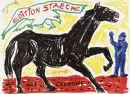 Penck, A.R., 1939 Dresde - 2017 Zurich – Sérigraphie couleur, feuille 59,5 x 84 cm, "Schwarzes Pferd", marqué "Edition Staeck - Art Cologne", signé à la main, signé dans la planche