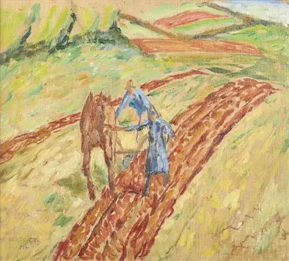 GERBIG, Alexander (1878 Suhl - 1948). Bønder ved markarbejde