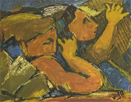 BANGE, Christine. Ekspressiv scene med to figurer