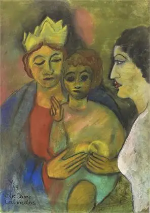 VOIGT, Bruno (1912 Gotha - 1988 Øst-Berlin). Kvinne foran kronet Maria med Kristusbarnet