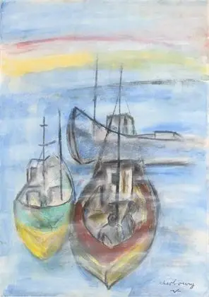 VOIGT, Bruno (1912 Gotha - 1988 Øst-Berlin). Fiskebåter utenfor Cherbourg