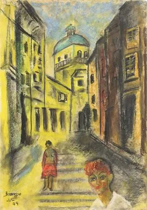 VOIGT, Bruno（1912年哥达 - 1988年东柏林）。布里扬松教堂前的人物