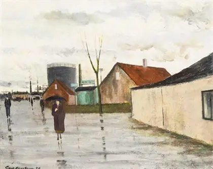 JACOBSEN, Carl. Regnvejrsdag i Sydhavnen, København