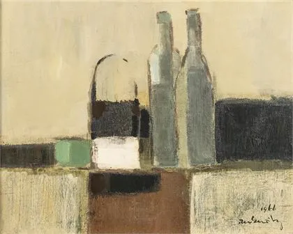 RECKEWITZ, Wilfried(1925 Barmen - 1991 Wuppertal-Barmen)。瓶子静物