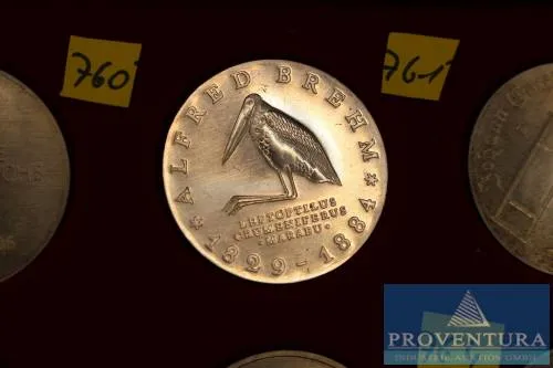 Silbermünze DDR 10 Mark Alfred Brehm 1984