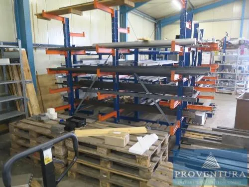 Rayonnage à cantilevers acier bleu/orange au sol 2 côtés