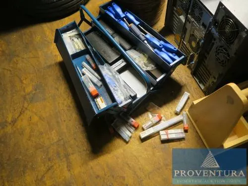 Locksmith tool box blue with drill bits
