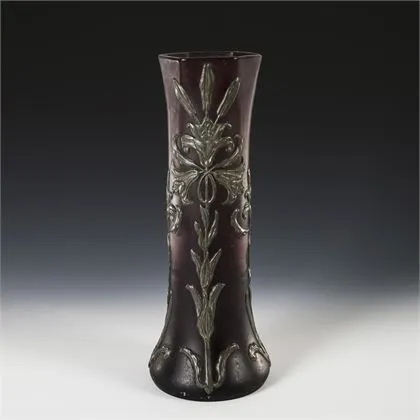 Grote Jugendstil vaas met tinoverlay