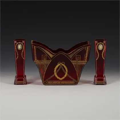 Jugendstil jardinière en 2 vazen. Riedel