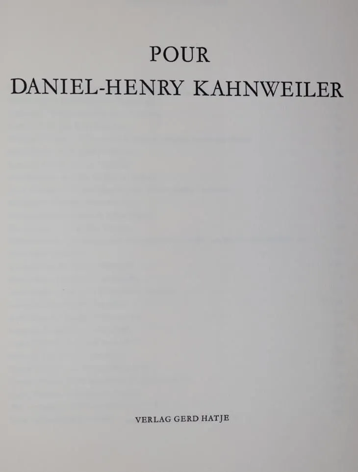 (Spies, W., ed.). – Pour Daniel-Henry Kahnweiler