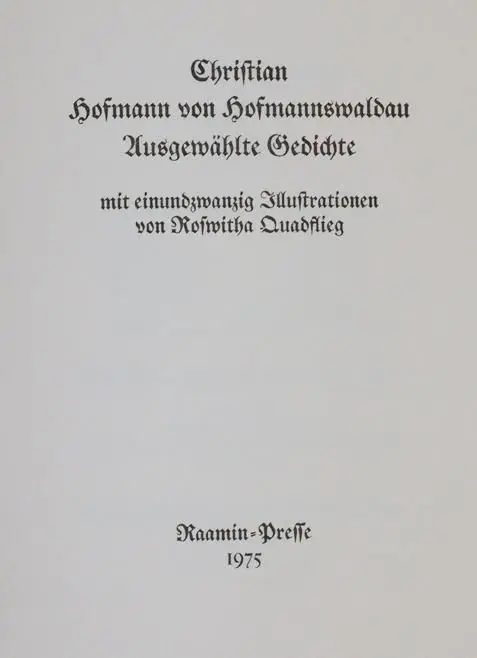 Hofmann von Hofmannswaldau, C. – Poèmes choisis