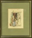 Biczo, 19th century artist – Watercolor, 17 x 14 cm, "The Visit", signed lower left, browned, R;