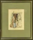 Biczo, artiste du 19e siècle – Aquarelle, 17 x 14 cm, "La Visite", signée en bas à gauche, brunie, R;