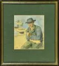 Glatz, Oskar, 1872 - 1958 Budapest – Watercolor/pencil drawing, 20 x 18 cm, "Rauchender Bauer", signed lower left, browned, stained, R, lit.: Thieme-Becker