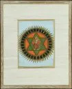 Artiste indien des 19e/20e s. – Gouache, rehaussée d'or, 24,5 x 18,5 cm, "Divinité aux multiples bras dans un hexagramme entouré d'une roue", tachée, R ;