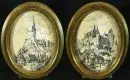 Peintre paysagiste des 19e/20e s. – 2 dessins à l'encre, chacun 8,5 x 6 cm, ovales, "Füssen - Hohes Schloss" et "Vue de château", R;