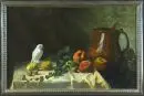 Agster, M., artiste du 20e s. – Huile/toile, 52 x 82 cm, "Nature morte avec cruche en cuivre, fruits et oiseau", sign. en haut à gauche, daté 1926