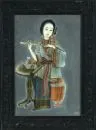 Chinese kunstenaar 19e/20e eeuw – Glaschildering, 49 x 32 cm, "Dame met fluit"