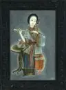 Artiste chinois des 19e/20e siècles – Peinture sous verre, 49 x 32 cm, "Dame à la flûte"