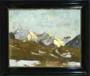 Curry, E. W., kunstenaar 20e eeuw – Olieverf op karton, 35,5 x 45,5 cm, "Berglandschap"