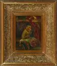 Darey, Louis, 1863 - 1914 – Huile/bois, 21 x 16 cm, "Intérieur avec singe et oiseau", signé en bas à droite, réf. : Thieme-Becker, Benezit, Busse, Saur, Artprice