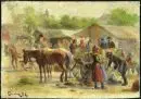 Egervary Potemkin, Agost, 1858 - 1930 – Huile/toile sur carton marouflée, 24 x 33 cm, "Marché paysan", signé en bas à gauche, sans cadre, réf. : Artprice.