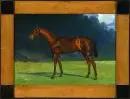Flühge, artiste du 20e s. – Huile/carton, 23 x 33 cm, "Cheval debout", signé en bas à droite
