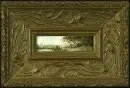 Frey, Ludwig, 1953 Augsbourg – huile/panneau de contreplaqué, 3,5 x 12,5 cm, intitulé au dos "Paysage de l'Allgäu", signé en bas à droite, réf. : im Hause ;