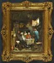 Genremaler des 19./20. Jh. – Öl/Krt, 35 x 29 cm, "Interieur mit Kartenspielern", Übermalungen;