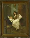 Peintre de genre du 20e s. – Huile/toile, doublée, 80 x 60 cm, "Une berceuse", sign. illisible en bas à droite