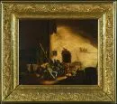 Genremaler wohl 18. Jh. – Öl/Holz, 30 x 37 cm, "Die Raucher im Wirtshaus", in der Art von A. v. Ostade;