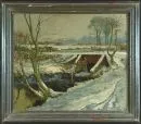 Gillessen, Johann Heinrich, 1910 - 1997 – Oil/cardboard, 59 x 70 cm, "Winter landscape with bridge", signed lower right, ref.: Artprice