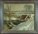 Gillessen, Johann Heinrich, 1910 - 1997 – Huile/carton, 59 x 70 cm, "Paysage d'hiver avec pont", signé en bas à droite, réf. : Artprice
