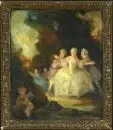 Hagn, Ludwig von, 1819 - 1898 Munich – Huile/carton, 33 x 28 cm, titré au dos "Scène de parc", monogramme en bas à droite, cachet au dos "Eleonore v. Poschinger", réf. : Thieme-Becker, Bötticher, Benezit, Müller-Singer, Bruckmann M, Busse, Saur