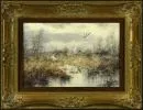 Hansung, H., 1924 Iburg – Oil/canvas, 20 x 30 cm, "Ducks taking flight", signed lower right