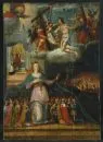 Heiligenmaler des 17. Jh. – Öl/Holz, 89 x 63 cm, "Madonna della Misericordia", Risse, restauriert, o.R;