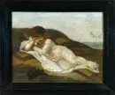 Peintre de saints du XVIIIe s. – Huile/toile, doublée, 57 x 73 cm, "Enfant Jésus couché avec les instruments de la Passion", restauré