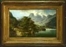 Heyn, Heinrich Eduard, 1856 - 1932 – Huile sur toile, 61 x 100 cm, "Vue sur le lac de Sihl vers Einsiedeln et l'Etzel", signée en bas à droite, petites parties restaurées,…