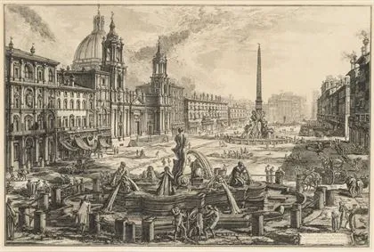 PIRANESI, Giovanni Battista (1720 Mogliano - 1778 Roma). "Veduta di Piazza Navona sopra le rovine del Circo Agonale"