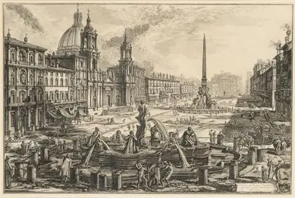 PIRANESI, Giovanni Battista (1720 Mogliano - 1778 Roma). "Veduta di Piazza Navona sopra le rovine del Circo Agonale"