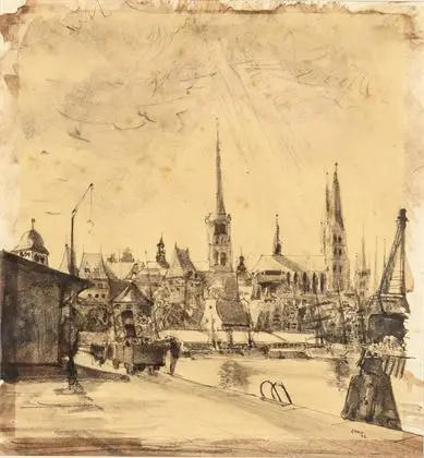 NESCH, Rolf (tilskrevet). Lübeck havn